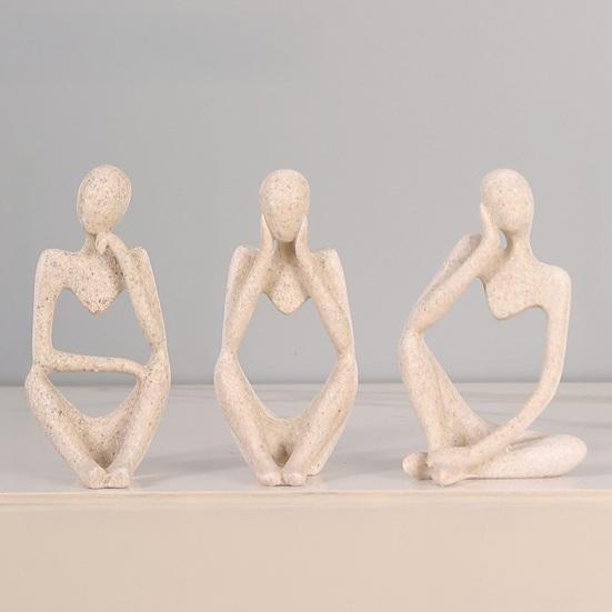 3 Pcs Resin Thinker Style Abstract Statue Collectible Thinking Figure Sculpture for Home Office Bookshelf Desktop Decor