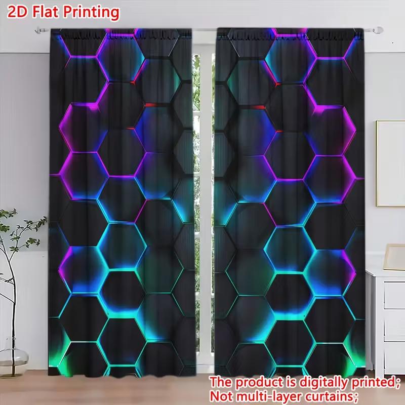 2 Stück Digitale E-Sports Vorhänge, Cartoon-Spielstil, Geeignet für Schlafzimmer und Wohnzimmer, Dekorative Vorhänge mit Stangentasche