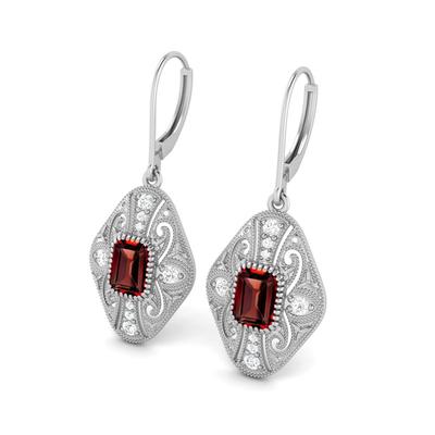 Garnet Filigree Dangle Women Wedding Earrings-925 Sterling Silver