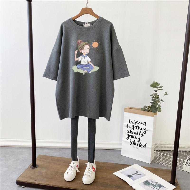 Women's Round Neck Short Sleeve Maternity Nursing T-Shirt Straight Mid Length Cartoon Print Plus Size Korean Casual Breastfeeding Top 2023 Summer