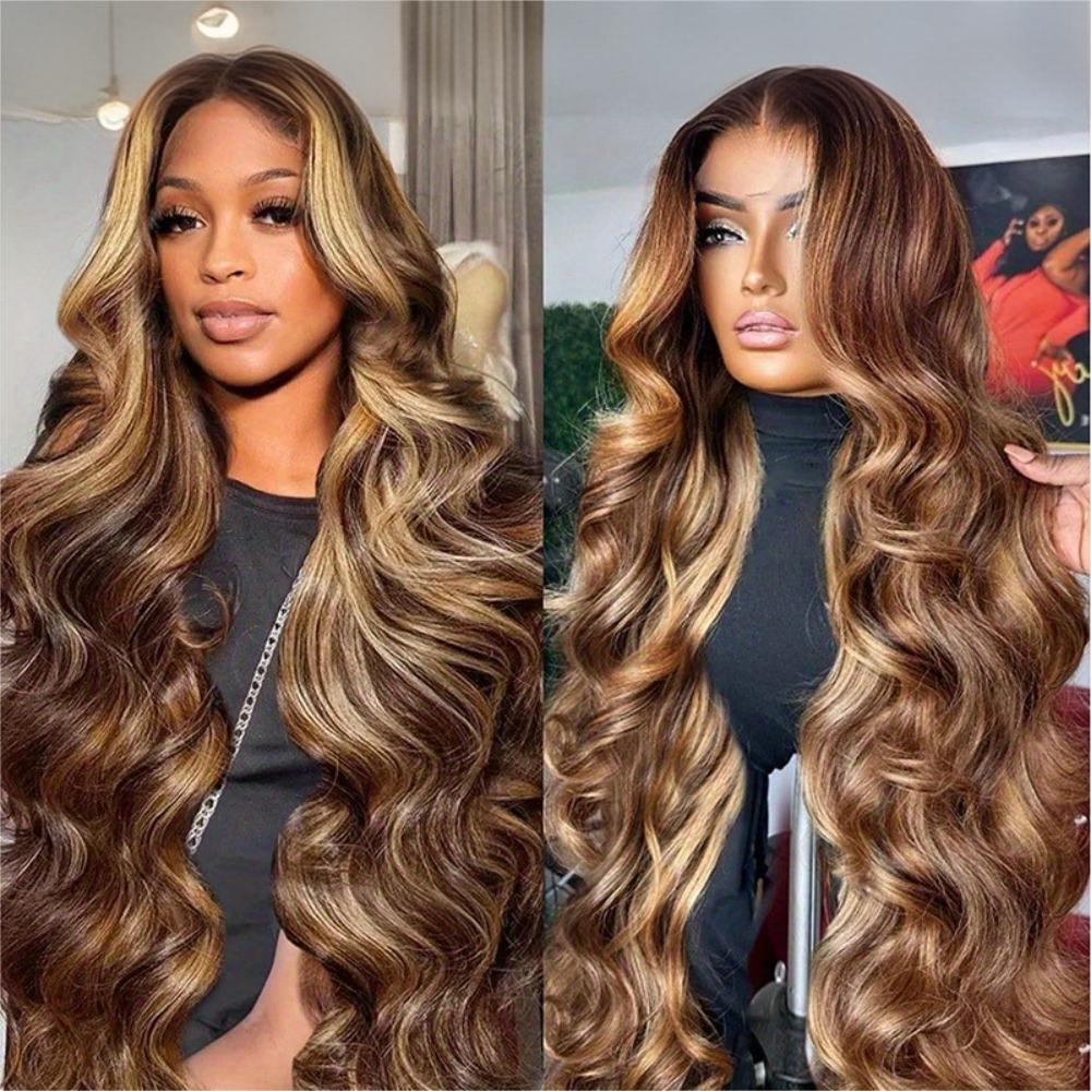 Perucă cu dantelă frontală Ombre Blonda Miere 30 Inch Păr Uman 13x4 Dantelă Frontală HD Ombre cu Șuvițe 4/27 Wave Body Lace Frontal Fără Lipici
