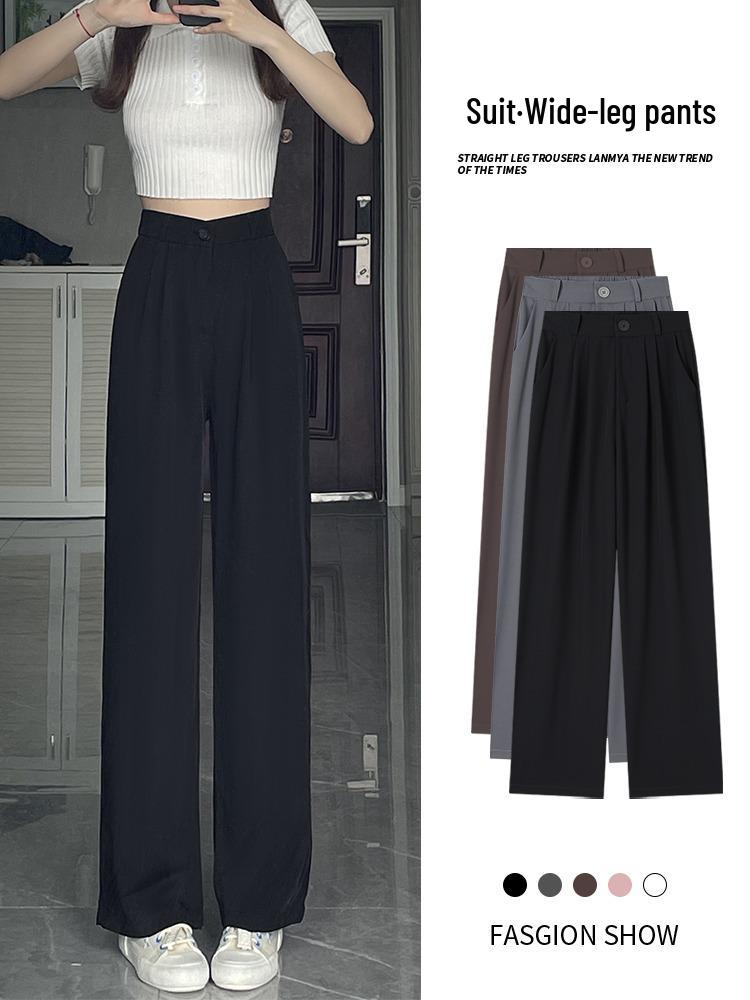 

Women s High-Waisted Summer Black Wide-Leg Drape Pants - Fashionable Loose-Fit Casual Petite Trousers XXXL