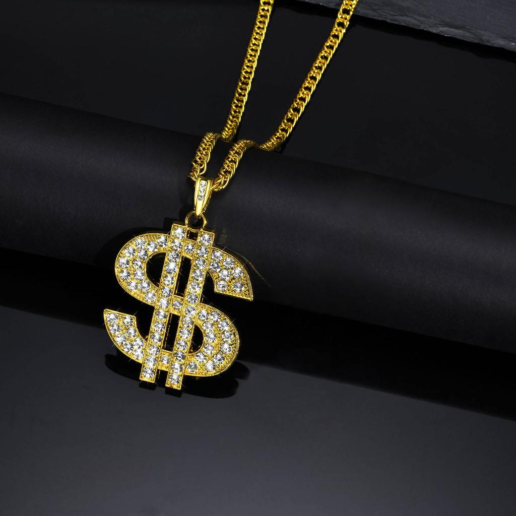 Vnox Gold Color Dollar Sign Necklaces for Men with Cuban Chain,Hip Hop Money Dollar Pendant Collar Party Jewelry