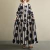 2025 Dame Pluss Størrelse Vår Lang Kjole Løs Basic Trykk Vintage Casual Blomstret Oversize Langermet Maxi