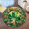 Stained Glass Shamrock Round Rug Irish Lucky Charm Living Room Floor Mat Green Decorative Carpet for Home or Party Celebration
