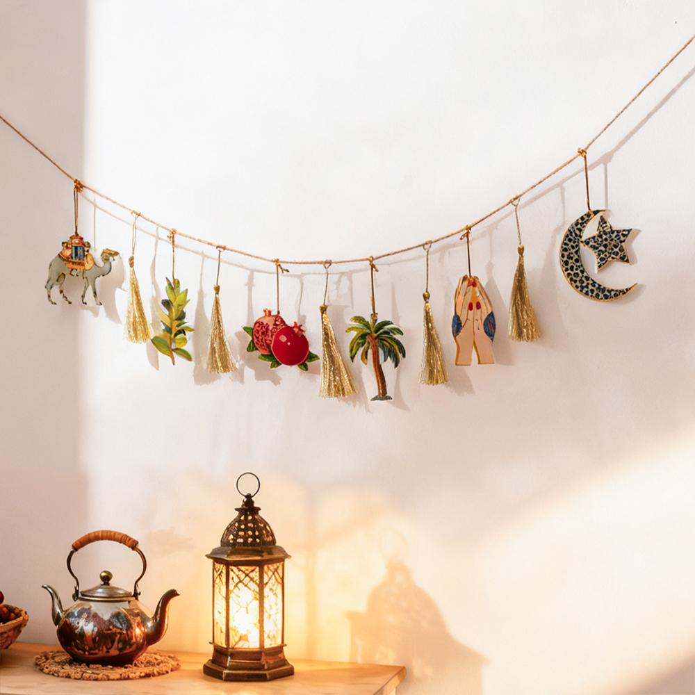 Ramadan Kareem Hängegirlande Islamische Kamel Granatapfel Palme Mond Stern Deko für Muslimisches Fest Heimparty Wandornament Geschenke