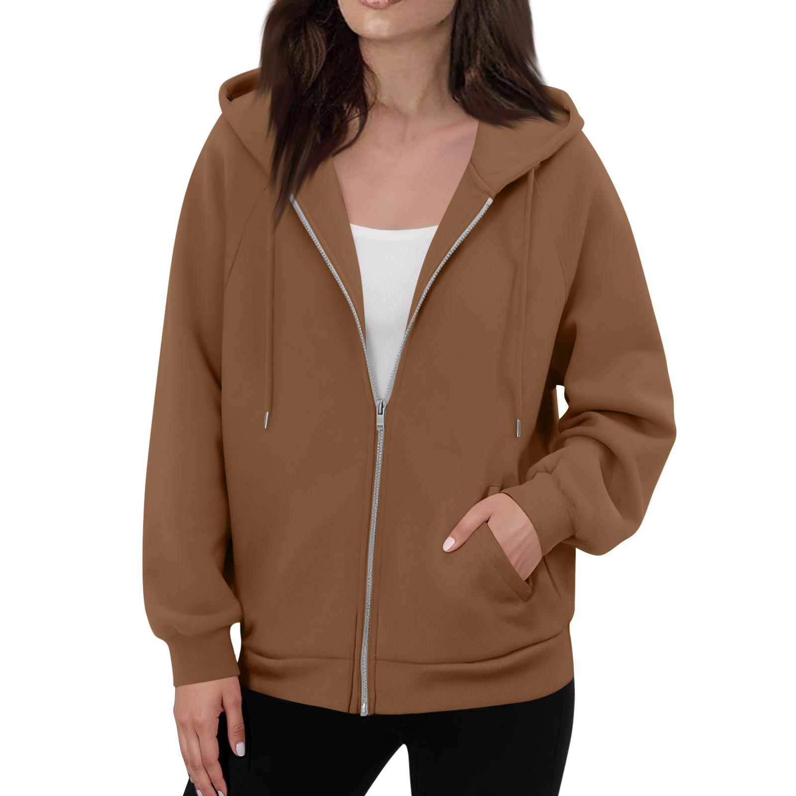 

Женская однотонная повседневная модная толстовка с длинным рукавом на молнии и капюшоном XXXL коричневый