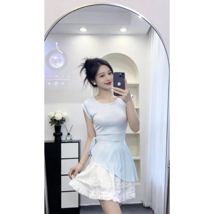 

Women s Pink Irregular Sleeveless Dress Set - 2026 Summer Pure Desire Style, Sweet Spicy Petite Waist-Cinched Short Skirt S
