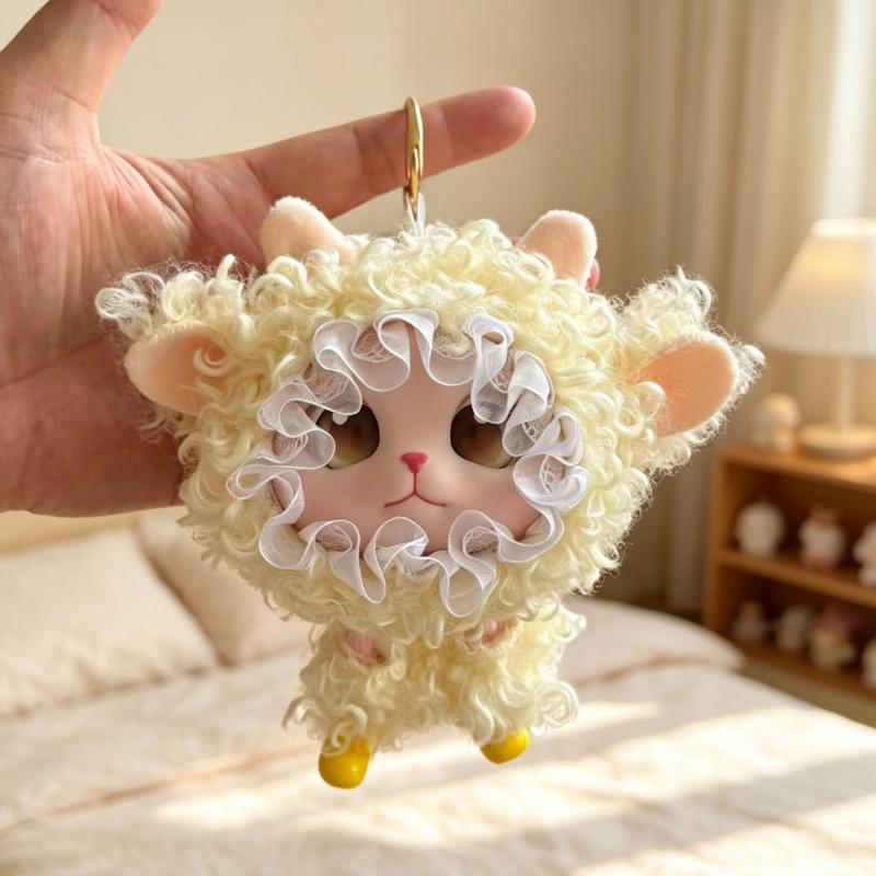 Soft Plush Hanging Ornament Vinyl Doll Cartoon Sheep Bag Charm Pendant Fluffy Lamb Keychain