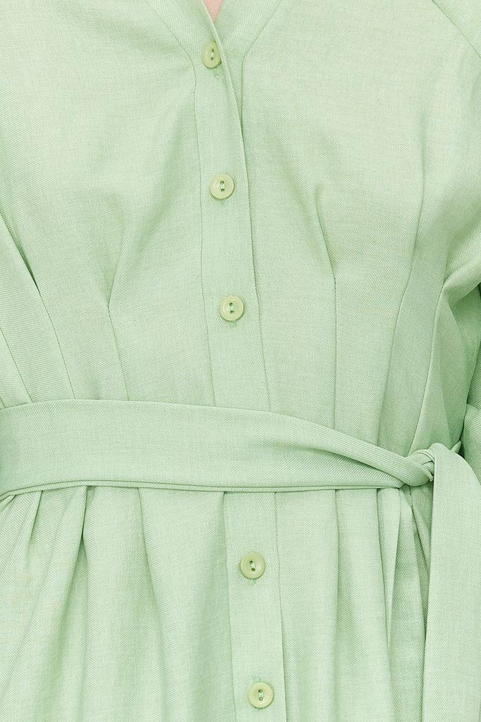 Women's Fashion Linen Look Woven Shirt Dress with Stone Belt and Half Balloon Sleeves