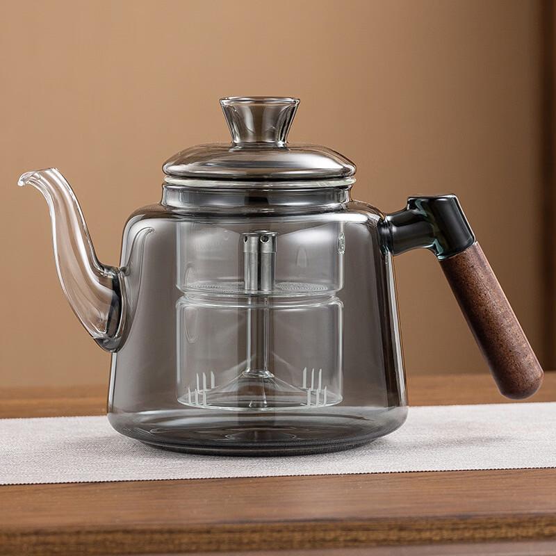 Hanyou Heat-Resistant Glass Teapot with Wooden Side Handle