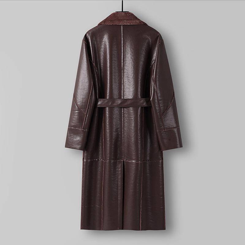 Men's Plus Size Fur-Lined Long Faux Leather Trench Coat