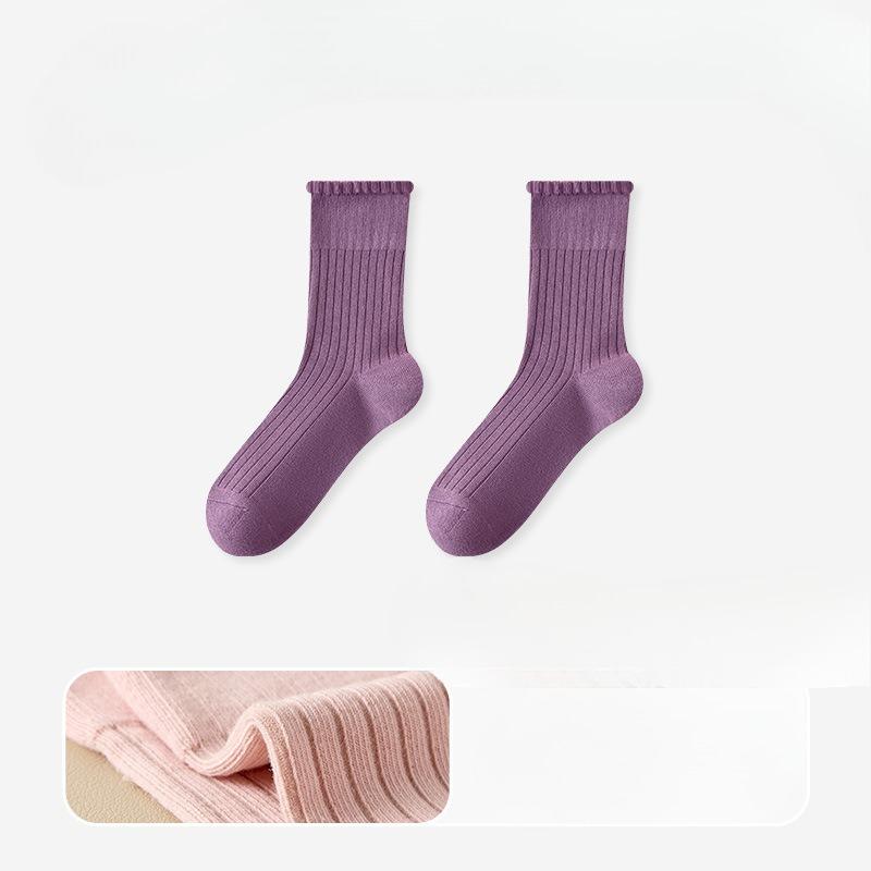Women's Autumn and Winter Socks with Fleece, Thickened Loops, Warm Cotton Socks, Lace Mid-calf Socks, Towel Bottom, Sweat-absorbing Long Socks
