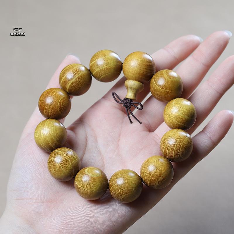 Men's Small-Leaf Red Sandalwood & Green Sandalwood Bracelet with Yellow Rosewood and Ebony Buddhist Beads 2.0".