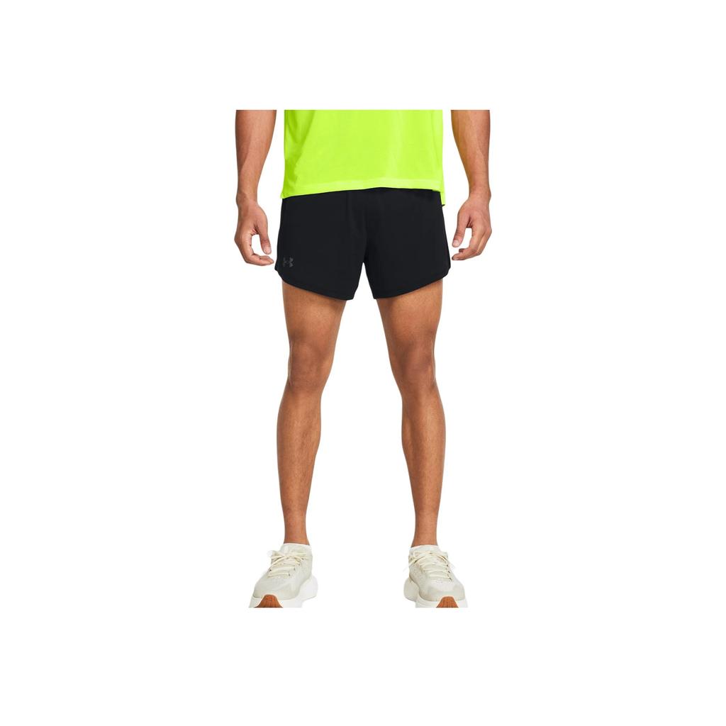 Under Armour Launch Elite Logo Print Solid Color Elastic Mid Waist Three Quarter Casual Shorts Men shorts Black 1382646-001