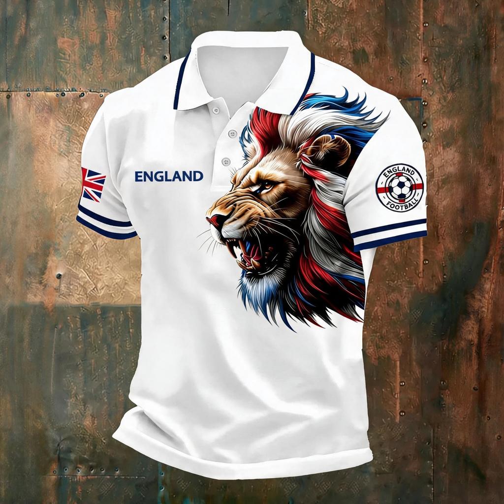 Camiseta Polo Estampada de Fútbol de Inglaterra para Hombre Corte Clásico Manga Corta Camiseta de Fútbol Ropa Deportiva Casual para Hombre