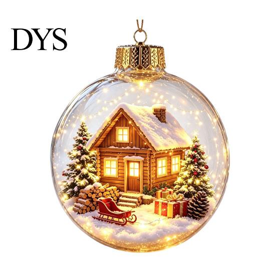 LED Christmas Tree Pendants Glowing Ball Ornaments, 3D Lighted Acrylic Hanging Miniature Scene Ornaments Balls for Mantel Window, Holiday Home