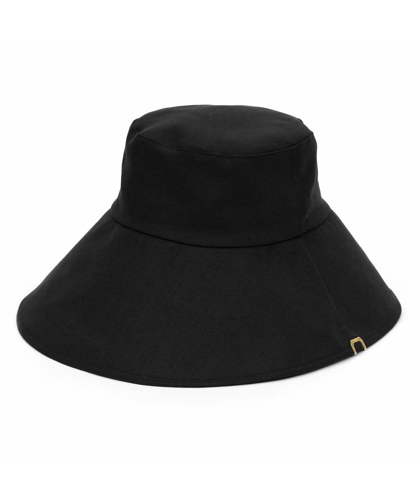 Eondeokeonteulolseutyudio Cotton Wide Bucket Hat Wide Bucket / Big Eye Linen / M Black