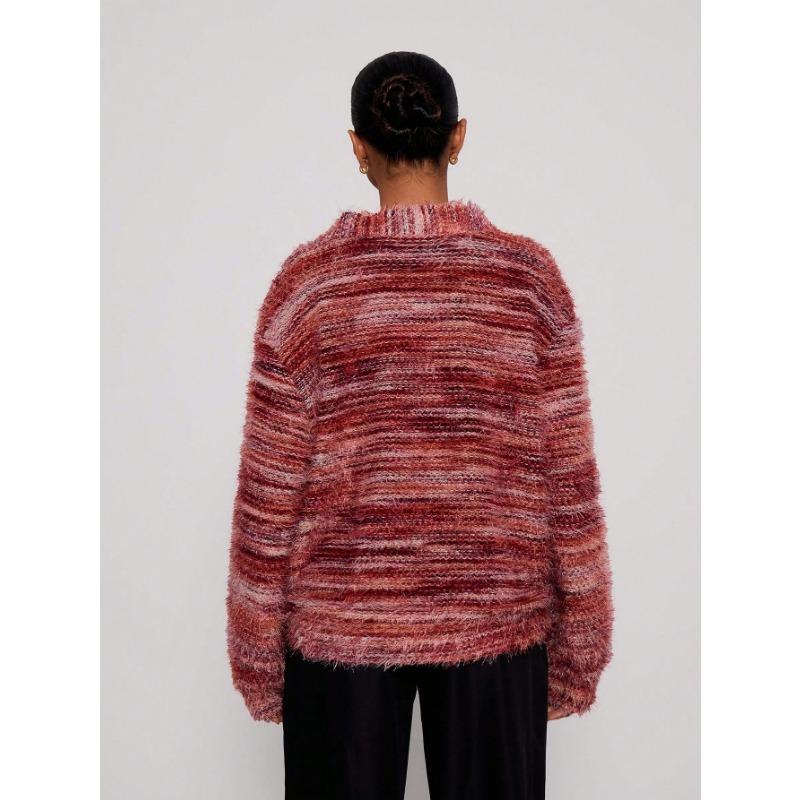 DAFIFY Women's Fashion Casual Fall Winter Colour Block Print Long Sleeve V-Neck Sweaters