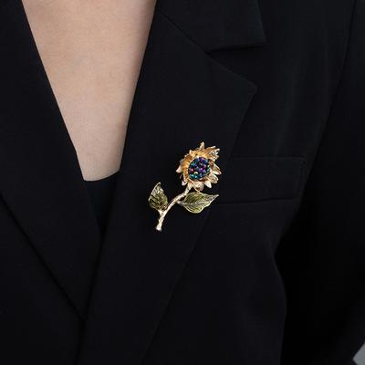 Retro Literature And Art Van Gogh Enamel Crystal Sunflower Brooch Exquisite Accessories Pin Brooch Win The First Prize Gift In One Fell Swoop