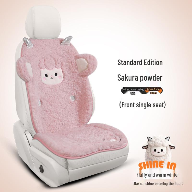 Women's Cute Cartoon Plush Winter 3-Piece Car Seat Cushion Set for Five-Seat Vehicles