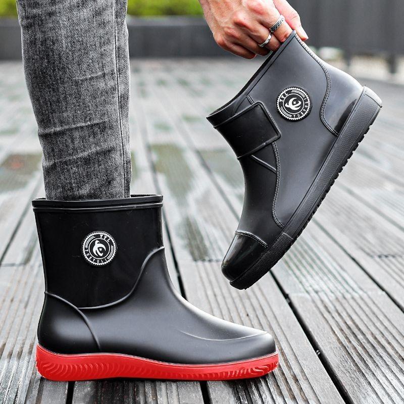 Men's new fashionable outer wear medium tube waterproof shoes outdoor beef tendon sole wear-resistant rain shoes car wash work non-slip rain boots