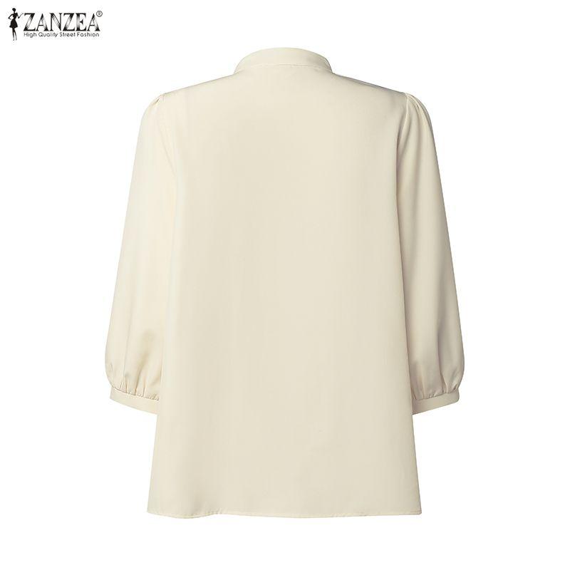 ZANZEA Women Casual Stand Collar 3/4 Sleeve Loose Blouse