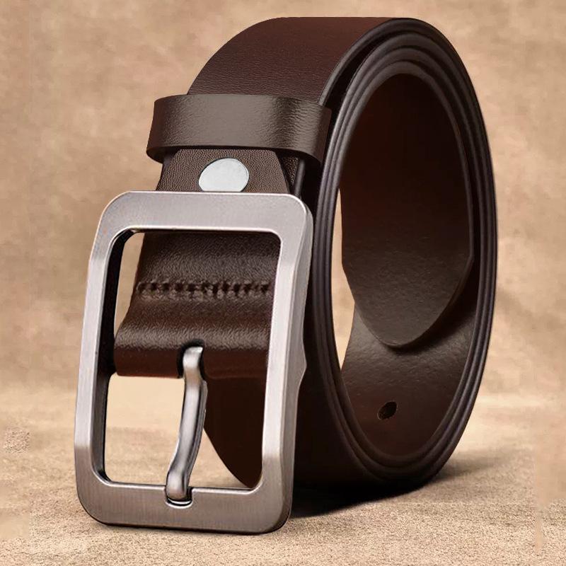 Men's Retro Genuine Leather Belt - Pin Buckle Cowhide Waist Belt for Business and Casual Wear, Suitable for Middle-Aged and Young Men.