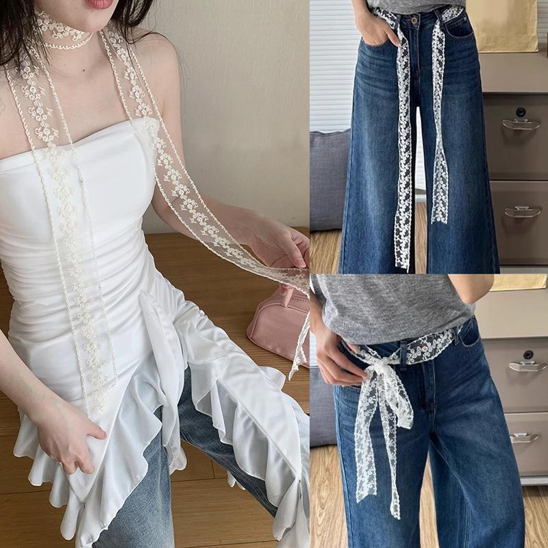 Woman Lace Scarf Neck Decoration Neck Scarf Elegant Flowers Vintage Style Head Decoration