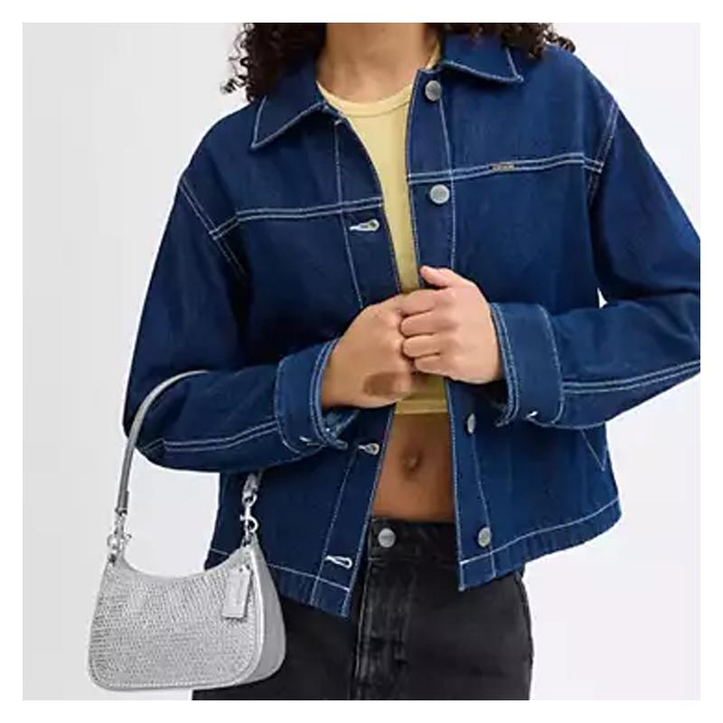 Coach Teri 20 Detachable Short Shoulder Strap with Zipper Closure Crystal Fabric Shoulder Crossbody Tote Small Women's Silver