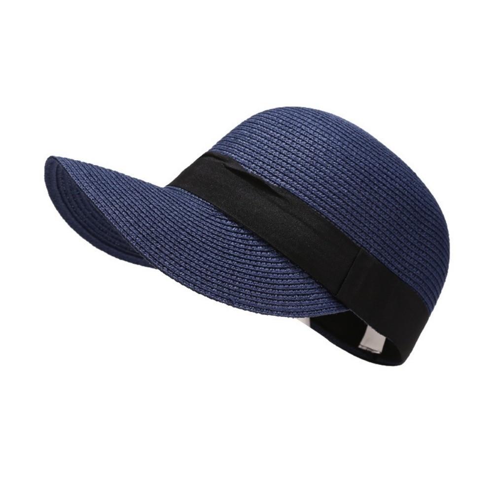 

Sunshade Woven Straw Hat Wide Brim UV Protection Cap Elegant Baseball Straw Hats Summer темно-синього кольору