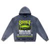DTG Print Knitted Denim Zip-Up Hoodie Drift Mode Brother Print Zipper Hoodies  