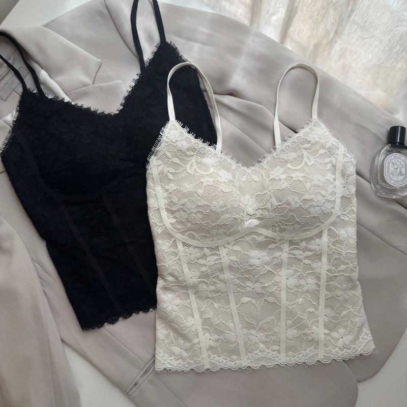 Lace Sexy Pure Sling Vest Women's Bottom Free Bra Skinny Comfortable Back Underwear Top Trend