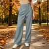 Women's High Waisted Pleated Wide Leg Pants - Loose Fit Stretch Lined Trousers