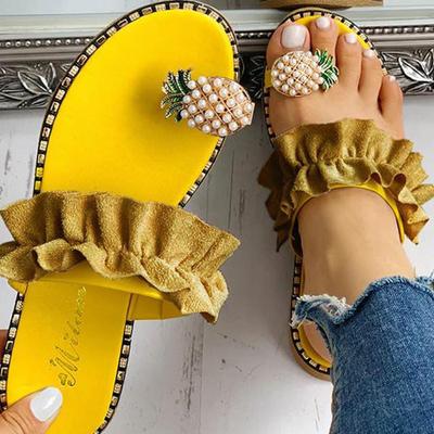Pantofole da donna Ananas Perla Punta Piatta Bohemien Sandali da Spiaggia Estivi Scarpe da Donna Taglia Grande Mujer Verano