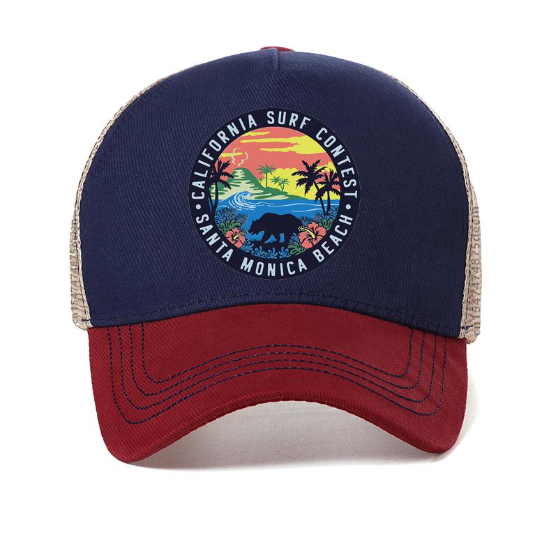 Cappellino da baseball estate california contest di surf stampa cartoon spiaggia di santa monica cappello da donna rete traspirante cappelli snapback