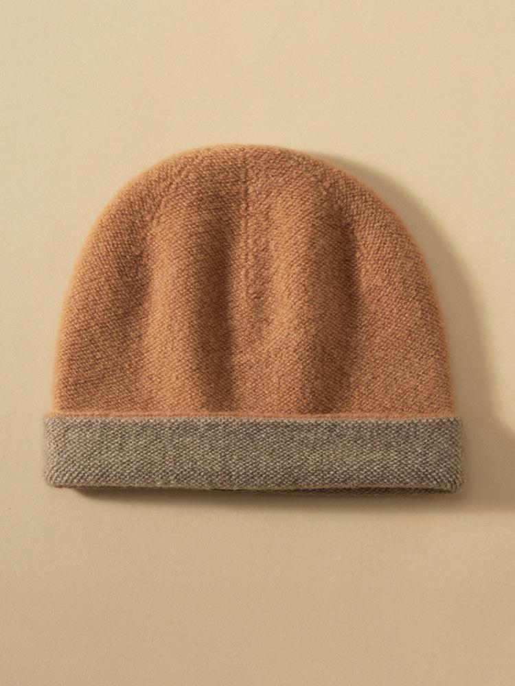 Women's Double-Sided 100% Pure Cashmere Beanie - Versatile Warm Knit Hat for Autumn/Winter