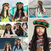 Bright Colors Unisex Knitted Braid Hat Handmade Hippie Beret False Wig Braids Hat  Halloween