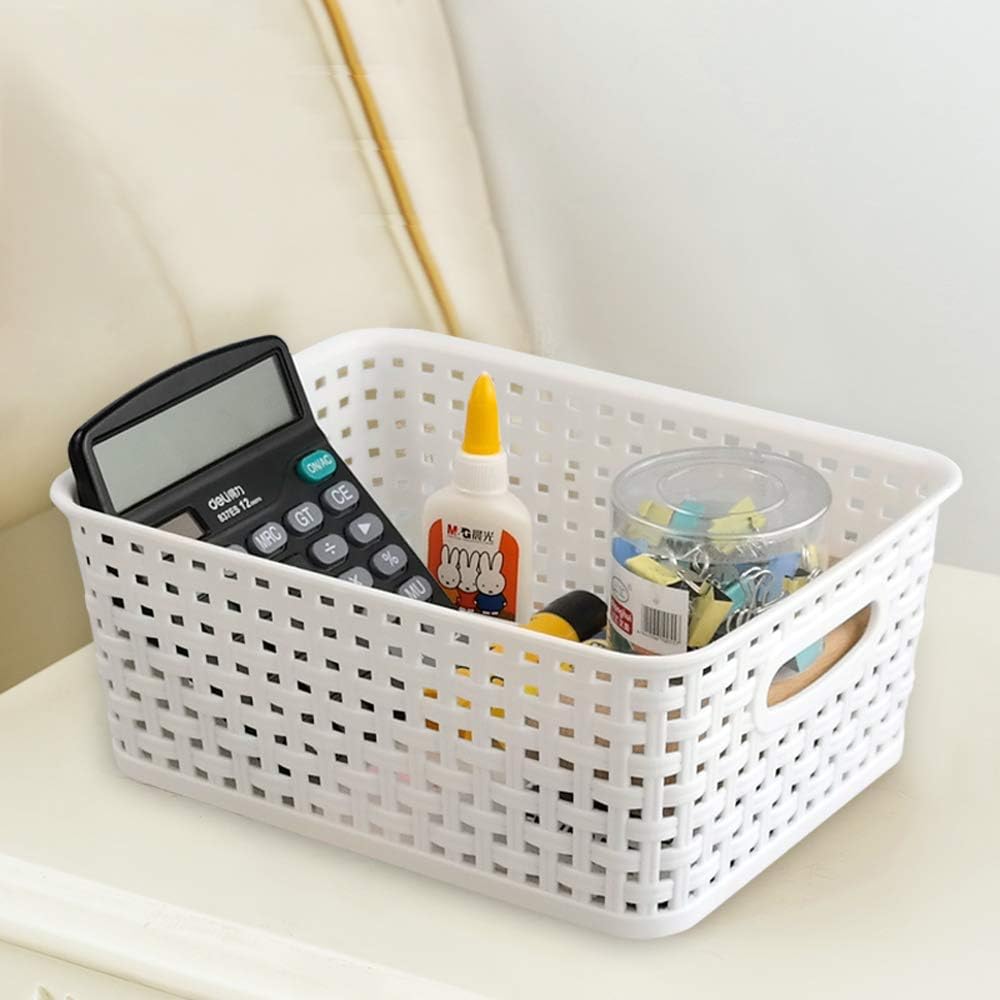 6-Pack White Storage Plastic Baskets, Plastic Weave Basket for Organizing