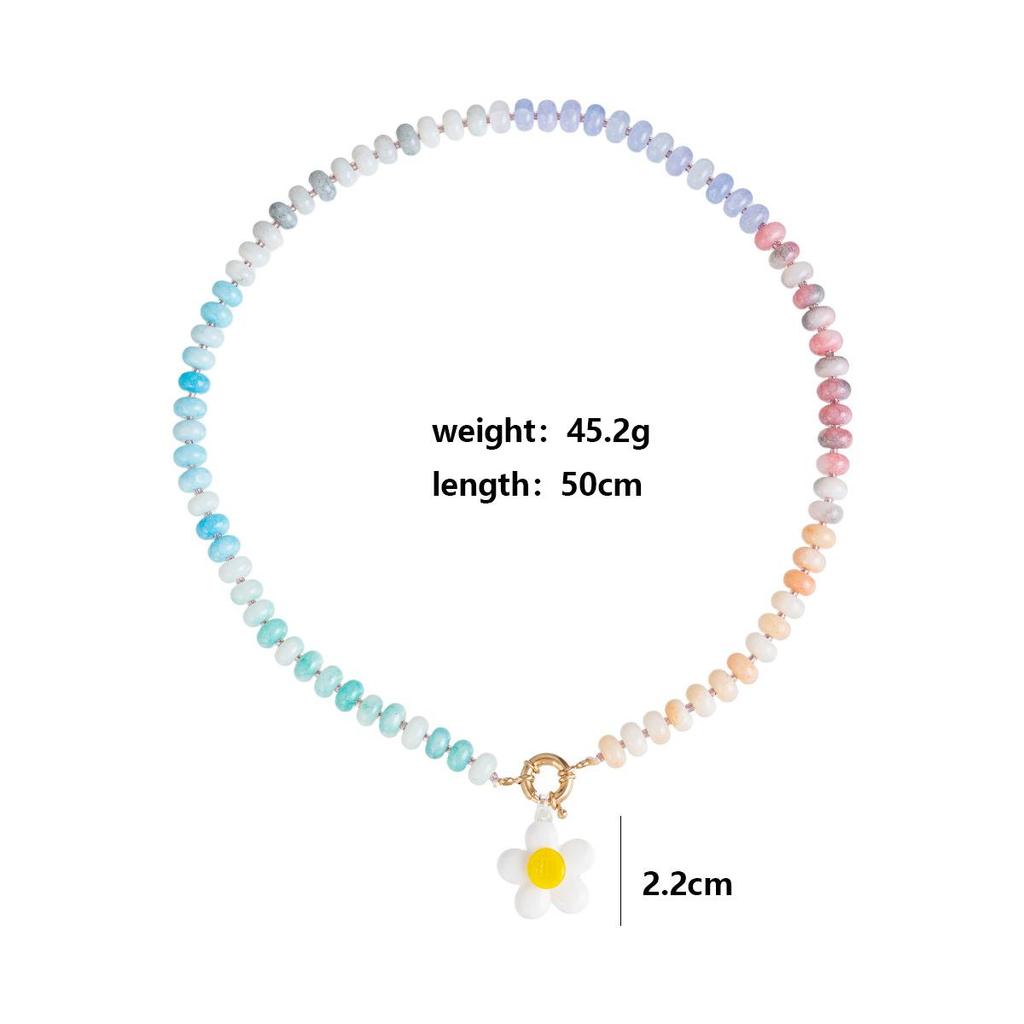 Handmade Flower Pendant Colored Beaded Neck Chain Ladies Beach Dopamine Necklace