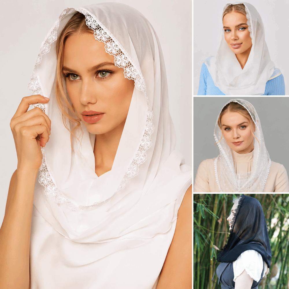 Black White Lace Veils Solid Color Head Scarves Classic Head Covering Scarf Wedding Bride