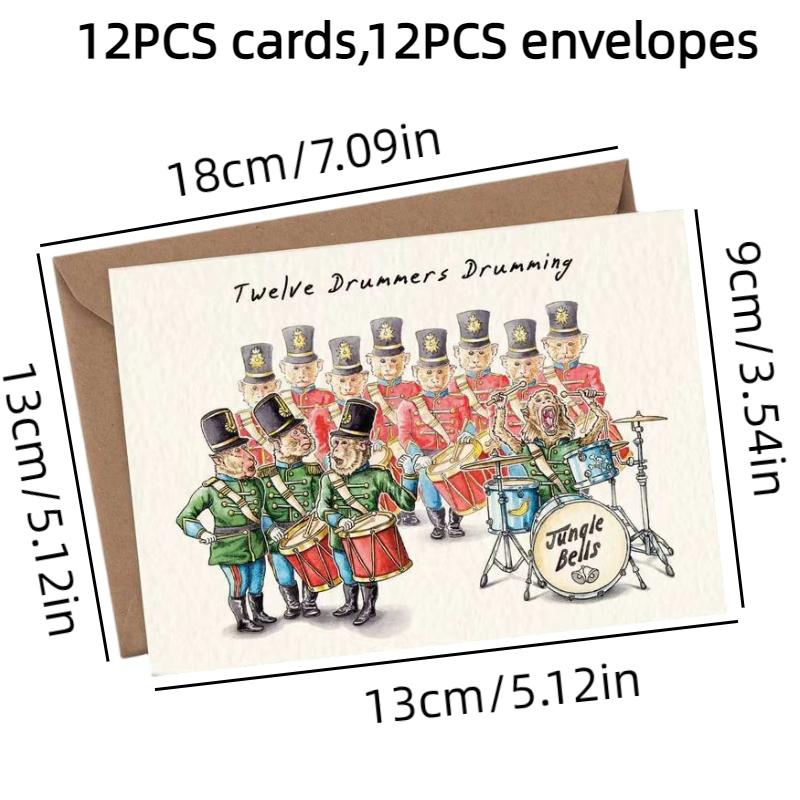 

Праздничный набор из 12 рождественских поздравительных открыток с конвертами и праздничными пожеланиями, Двенадцать дней