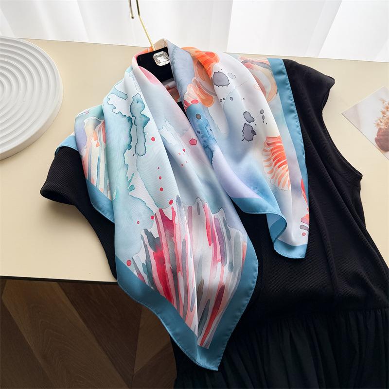 Holiday refreshing simulation silk printing silk scarf small square scarf high-end shawl sunscreen neck scarf headscarf scarf new