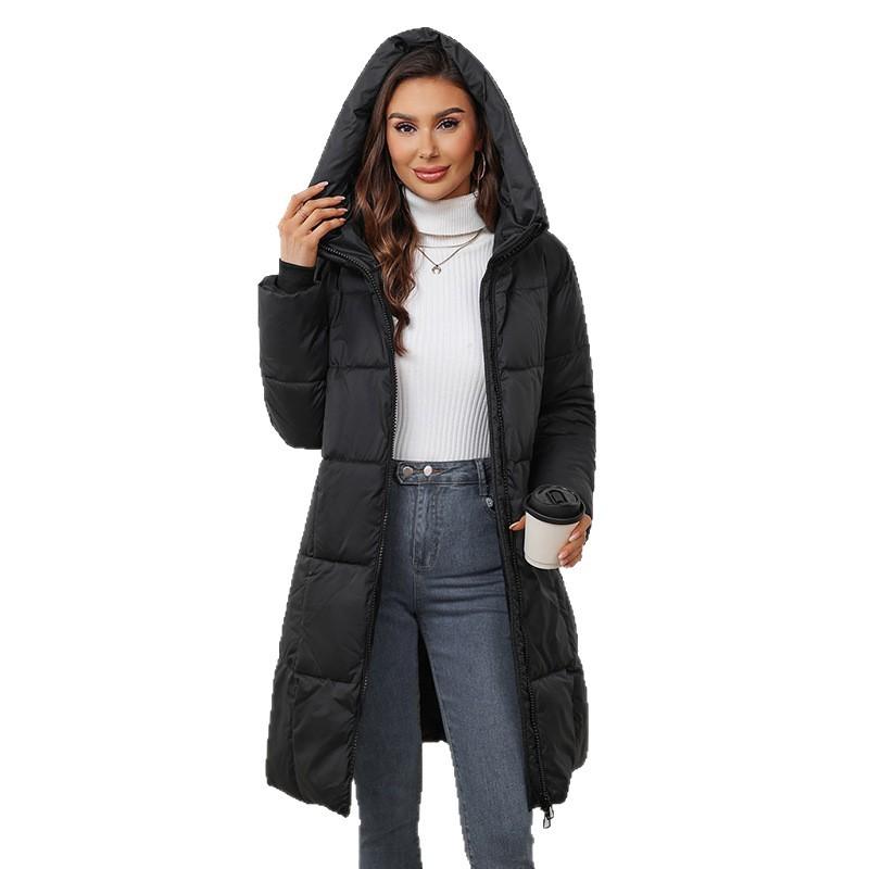 Thickened Warm Slim-fitting Cotton-padded Clothes Women's Hooded Knee-length Cotton-padded Clothes Winter Korean Version Cotton-padded Jacket