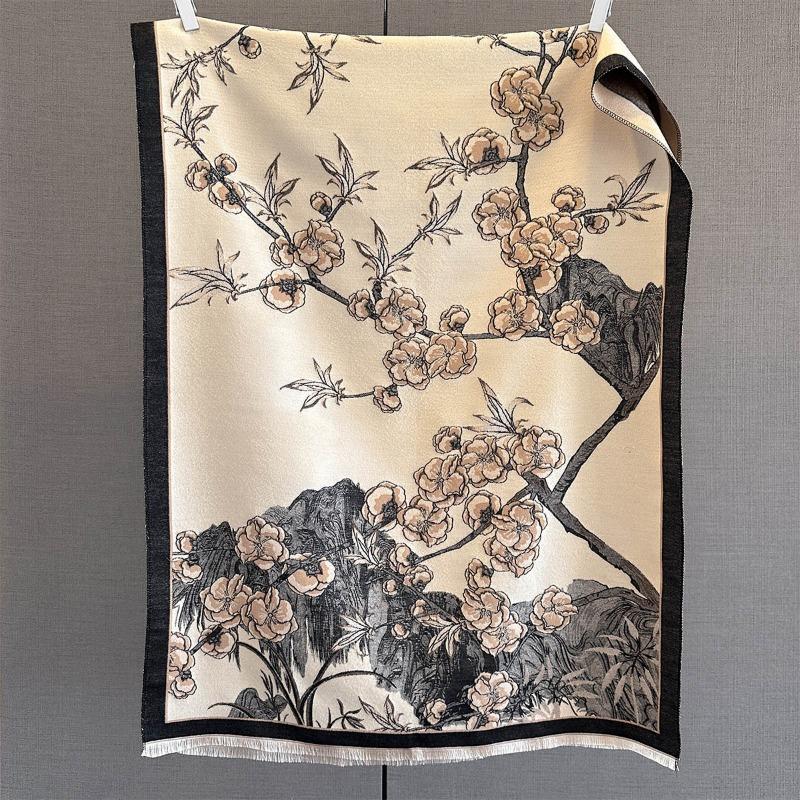 Autumn New Cashmere Tassel Scarf Women's Fashion Age-reducing Jacquard Scarf Warm and Thickened Large Shawl