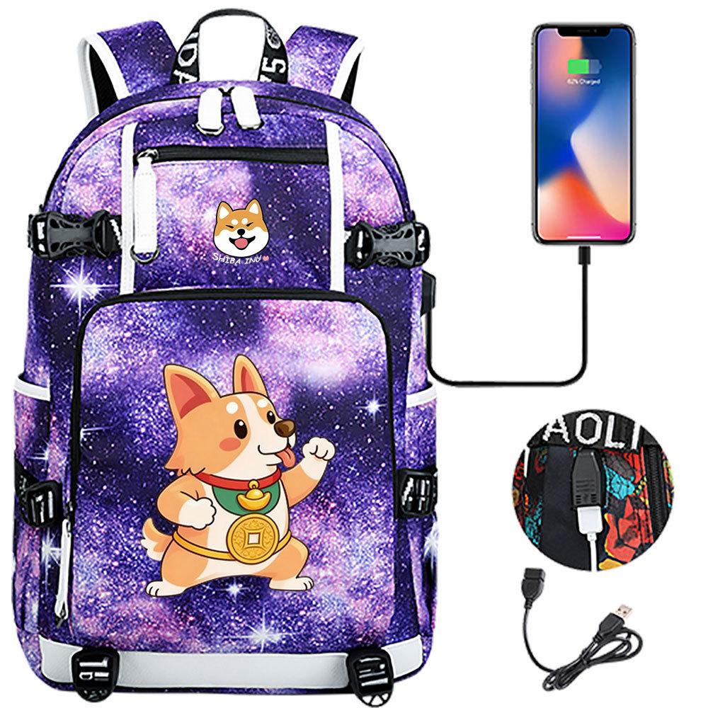 Cute Shiba Inu Corgi USB Charging Backpack for Middle High School Students Travel Casual Daypack