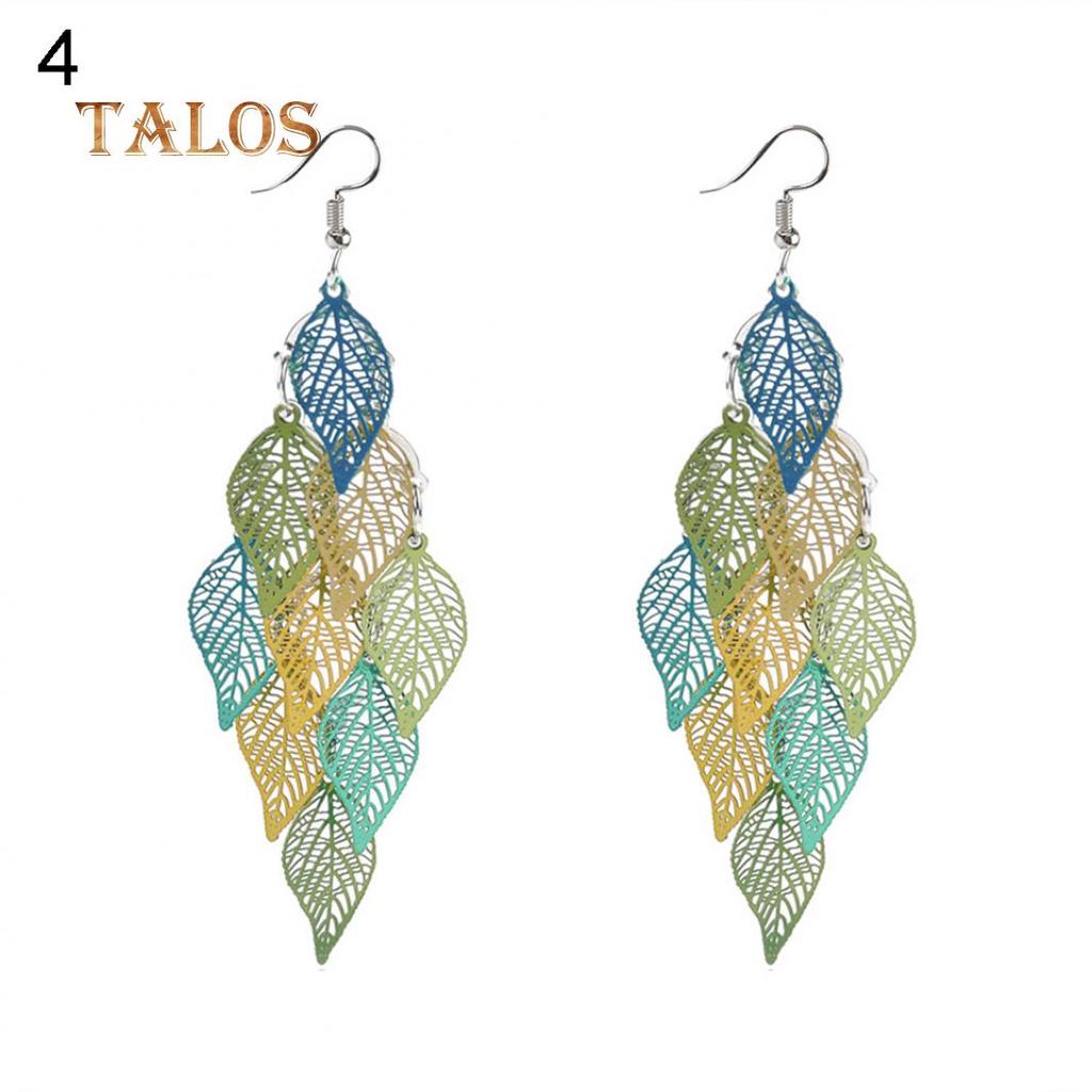 Lady Colorful Multi Layers Hollow Leaf Elegant Hook Øredobber Smykker Decor Beauty