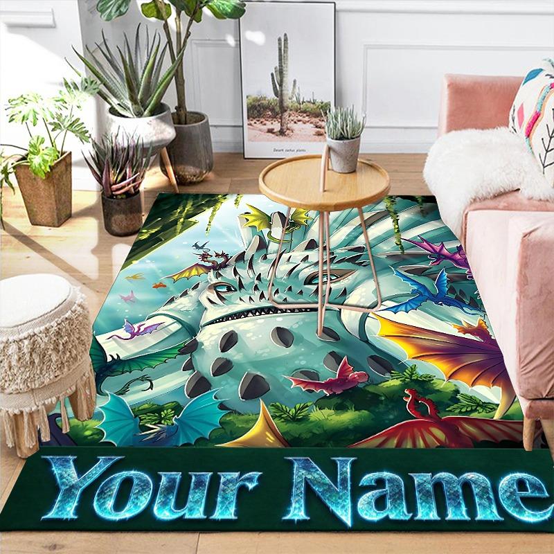 Custom 1Pc Fantasy Dragons Mythical Sea Creature Flannel Personalized Rug Non Slip Floor Mat Soft Carpet for Living Bedroom Office Home Decor Gift