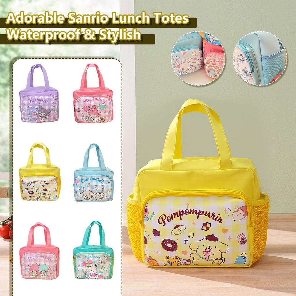 Cute Cartoon Worker PU Waterproof Lunch Box Bag With Rice Bag, Bento Bag, Handbag With Multiple Pockets, Mesh Zipper, Mommy Bag