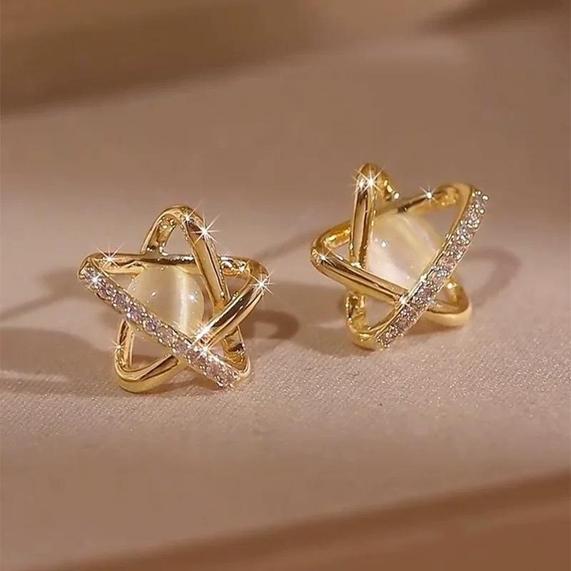 Diamond-set opal star stud earrings temperament simple and versatile earrings niche exquisite small high-end earrings